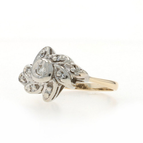 Yellow Gold Diamond Flower Cluster Ring - 14k Round Brilliant & Single